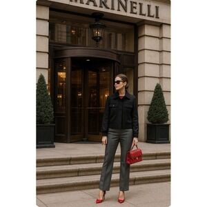 Liz Claiborne Collection Black Wool Retro Cropped Bomber Jacket Collared Size 6